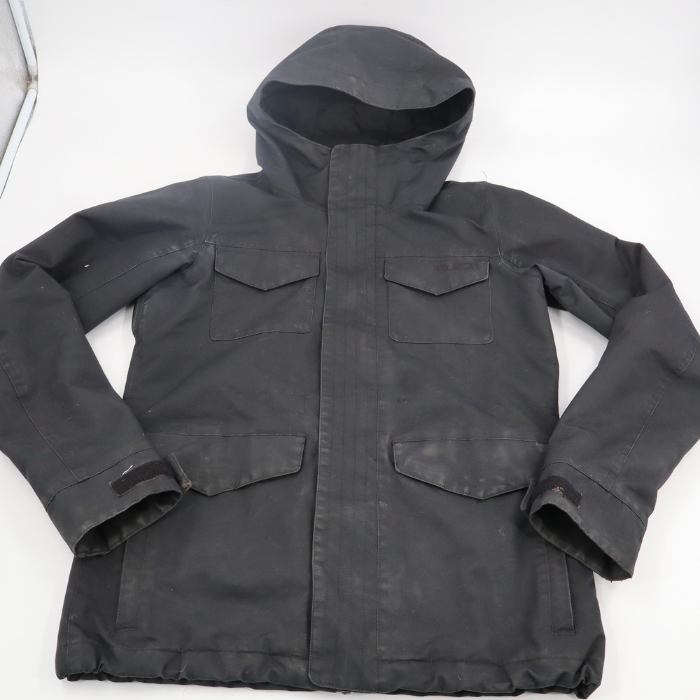 Burton The White Collection DryRide Snowboard Jacket Mens Medium Black Hooded